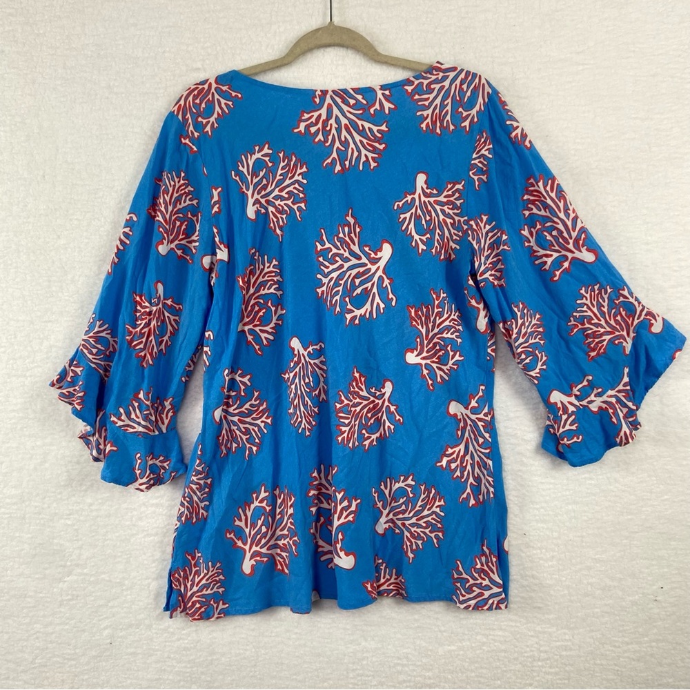 Escapada blue coral ocean beach seaside ruffle sleeve top. Size XL - Picture 8 of 9